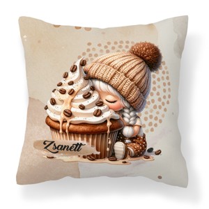 Névvel kérhető - Sütifaló kávés manó lány mintás párna, Otthon & Életmód, Lakástextil, Párna & Párnahuzat, Díszpárna (belsővel együtt), , MESKA