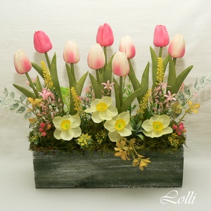 Nagy rózsaszín tulipános asztaldísz, Otthon & Lakás, Dekoráció, Asztal és polc dekoráció, Asztaldísz, , Meska