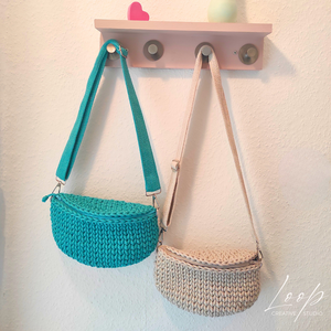 Horgolt türkiz cross body táska � színes béléssel - táska & tok - kézitáska & válltáska - válltáska - Meska.hu