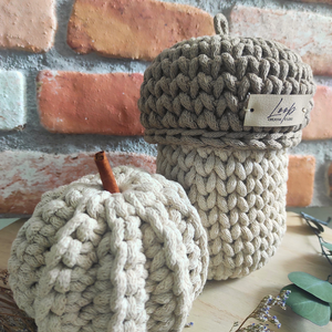 Horgolt makk tároló és őszi dekor tök szett  kézműves home decor - kellékek & szerszámok - dekorációs kellékek - őszi dekor - őszi dekortök - Meska.hu
