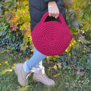 Kézzel horgolt kerek bordó táska, Táska & Tok, Kézitáska & válltáska, Kézitáska, Horgolás, MESKA