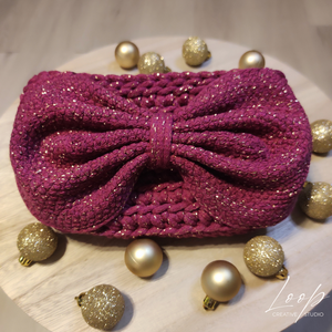 Elegáns horgolt kézitáska masnival  ünnepi alkalmakra - karácsony - karácsonyi ruházat - karácsonyi ruha kiegészítők - Meska.hu