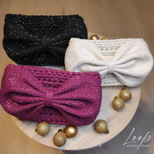 Elegáns horgolt kézitáska masnival  ünnepi alkalmakra, Karácsony, Karácsonyi ruházat, Karácsonyi ruha kiegészítők, Horgolás, Varrás, MESKA