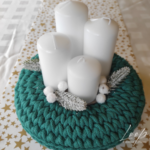 Adventi koszorú - horgolt zöld alap, díszekkel, Karácsony, Adventi díszek, Adventi koszorú, Horgolás, MESKA