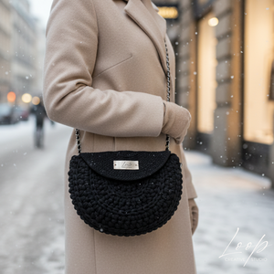 Noir � kézzel horgolt, bélelt fekete pamut táska - táska & tok - kézitáska & válltáska - vállon átvethető táska - Meska.hu