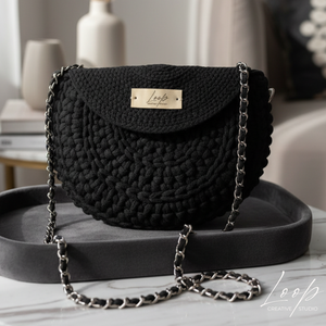 Noir � kézzel horgolt, bélelt fekete pamut táska - Meska.hu