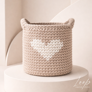 XL horgolt tároló kosár babaszobába � természetes pamut - Loop Baby - baba - mama - babaszobabútor - játéktároló - Meska.hu