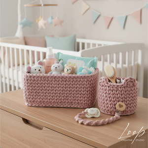 Babaváró ajándék szett � horgolt tárolók és cumilánc babaszobába - Loop Baby, Baba - mama, Babalátogató ajándékcsomag, Horgolás, MESKA