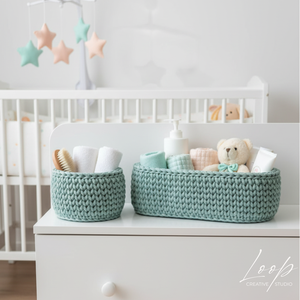Babaváró ajándék szett � 2 db horgolt tároló kosár babaszobába - Loop Baby - Meska.hu
