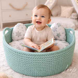 Baby Lounge horgolt pihenőkuckó � babaszoba dekor és baba pihenőhely - Loop Baby - baba - mama - baba ágynemű - babafészek - Meska.hu