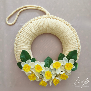 Butter yellow tavaszi kézműves ajtódísz � horgolt kopogtató - otthon & életmód - dekoráció - ajtó- és ablak dekoráció - ajtódísz & kopogtató - Meska.hu