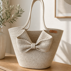 Elena Shopper Bag � Kézműves Pamut Zsinórfonal Válltáska / Masnis Női Shopper Táska - Meska.hu