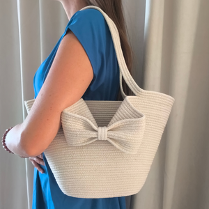 Elena Shopper Bag � Kézműves Pamut Zsinórfonal Válltáska / Masnis Női Shopper Táska - táska & tok - kézitáska & válltáska - válltáska - Meska.hu
