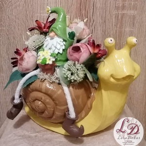 Díszített csiga kaspó, Otthon & Életmód, Dekoráció, Asztal és polc dekoráció, Asztaldísz, Festett tárgyak, Virágkötés, MESKA
