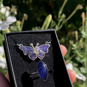 Tengerészkék pillangós medál-gyűrű szett - ékszer - nyaklánc - medálos nyaklánc - Meska.hu