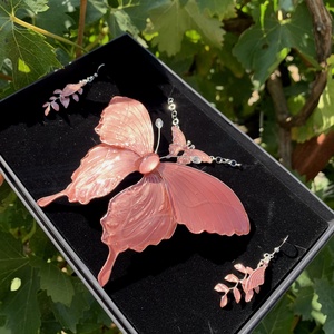 Rózsaszínes bézs pillangós ékszerszett - ékszer - ékszerszett - Meska.hu