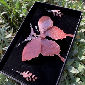 Rózsaszínes bézs pillangós ékszerszett - ékszer - ékszerszett - Meska.hu