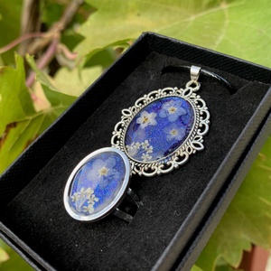 Tengerészkék nyaklánc-gyűrű ékszerszett, Ékszer, Ékszerszett, Ékszerkészítés, Fémmegmunkálás, MESKA