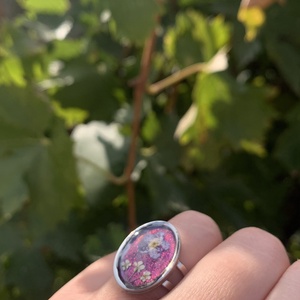 Lila szárított virágos nyaklánc-gyűrű ékszerszett - ékszer - ékszerszett - Meska.hu