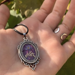 Lila szárított virágos nyaklánc-gyűrű ékszerszett - ékszer - ékszerszett - Meska.hu