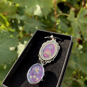 Lila szárított virágos nyaklánc-gyűrű ékszerszett, Ékszer, Ékszerszett, Ékszerkészítés, Fémmegmunkálás, MESKA