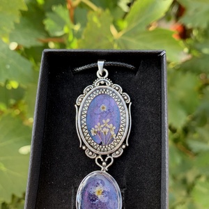 Lila szárított virágos nyaklánc-gyűrű ékszerszett - ékszer - ékszerszett - Meska.hu