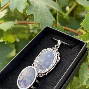 Arany-szürke szárított virágos nyaklánc-gyűrű ékszerszett - ékszer - ékszerszett - Meska.hu