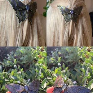 Kékeslila-zöldessárga pillangós epoxy hajcsat, Ruha & Divat, Hajdísz & Hajcsat, Hajdísz, Ékszerkészítés, Fémmegmunkálás, MESKA