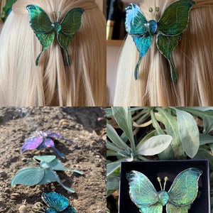 Zöld pillangós epoxy hajcsat, Ruha & Divat, Hajdísz & Hajcsat, Hajdísz, Ékszerkészítés, Fémmegmunkálás, MESKA