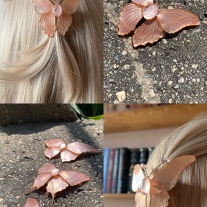 Rózsaszín-bézs csillogós pillangó hajcsat, Ruha & Divat, Hajdísz & Hajcsat, Hajdísz, Ékszerkészítés, Fémmegmunkálás, MESKA