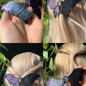 Türkiz-lila pillangós hajcsat - Meska.hu