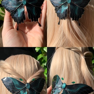 Smaragdzöld-fekete pillangós hajcsat, Ruha & Divat, Hajdísz & Hajcsat, Hajdísz, Ékszerkészítés, Fémmegmunkálás, MESKA