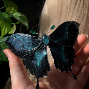 Smaragdzöld-fekete pillangós hajcsat - ruha & divat - hajdísz & hajcsat - hajdísz - Meska.hu