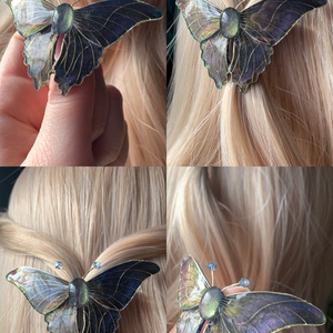 Liláskék-zöldessárga pillangós hajcsat, Ruha & Divat, Hajdísz & Hajcsat, Hajdísz, Ékszerkészítés, Fémmegmunkálás, MESKA