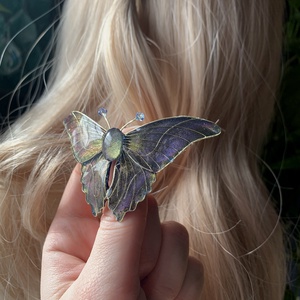 Liláskék-zöldessárga pillangós hajcsat - ruha & divat - hajdísz & hajcsat - hajdísz - Meska.hu