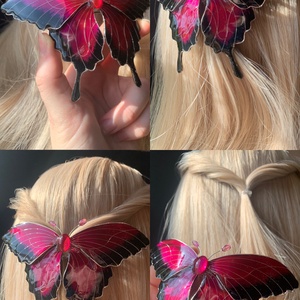 Fukszia-fekete pillangós hajcsat, Ruha & Divat, Hajdísz & Hajcsat, Hajdísz, Ékszerkészítés, Fémmegmunkálás, MESKA