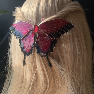 Fukszia-fekete pillangós hajcsat - ruha & divat - hajdísz & hajcsat - hajdísz - Meska.hu