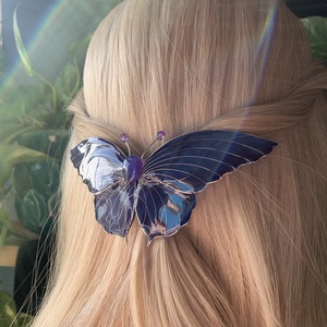 Kék-sötétlila pillangós hajcsat - ruha & divat - hajdísz & hajcsat - hajdísz - Meska.hu