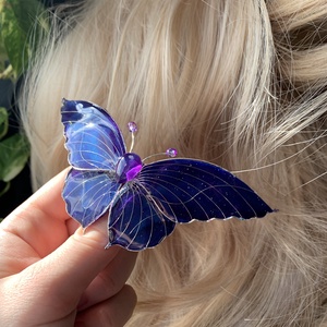 Kék-sötétlila pillangós hajcsat - ruha & divat - hajdísz & hajcsat - hajdísz - Meska.hu