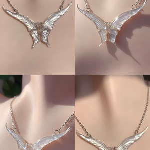 Gyöngyházfehér pillangós nyaklánc, Ékszer, Nyaklánc, Medálos nyaklánc, Ékszerkészítés, Fémmegmunkálás, MESKA