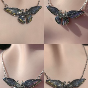 Liláskék-zöldessárga pillangós nyaklánc - Meska.hu