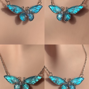Világoskék pillangós nyaklánc, Ékszer, Nyaklánc, Medálos nyaklánc, Ékszerkészítés, Fémmegmunkálás, MESKA