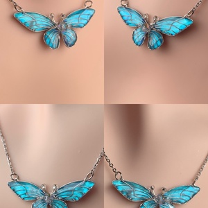 Világoskék pillangós nyaklánc - ékszer - nyaklánc - medálos nyaklánc - Meska.hu