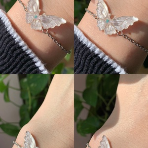 Gyöngyházfehér pillangós karkötő, Ékszer, Karkötő, Karkötő medállal, Ékszerkészítés, Fémmegmunkálás, MESKA