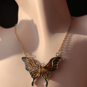 Narancs-fekete pillangós nyaklánc-fülbevaló szett - ékszer - ékszerszett - Meska.hu