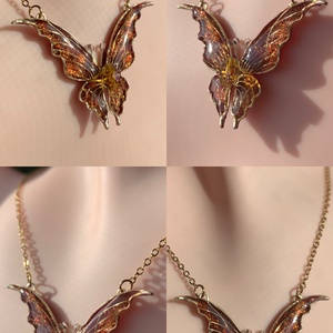 Narancssárga-arany pillangós nyaklánc, Ékszer, Nyaklánc, Medálos nyaklánc, Ékszerkészítés, Fémmegmunkálás, MESKA