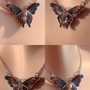 Narancs-lila(barna) pillangós nyaklánc, Ékszer, Nyaklánc, Medálos nyaklánc, Ékszerkészítés, Fémmegmunkálás, MESKA