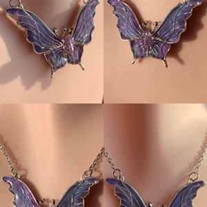 Lila pillangós nyaklánc, Ékszer, Nyaklánc, Medálos nyaklánc, Ékszerkészítés, Fémmegmunkálás, MESKA