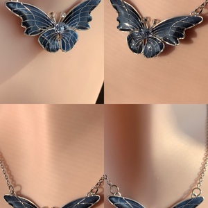 Ködös kék pillangós nyaklánc, Ékszer, Nyaklánc, Medálos nyaklánc, Ékszerkészítés, Fémmegmunkálás, MESKA