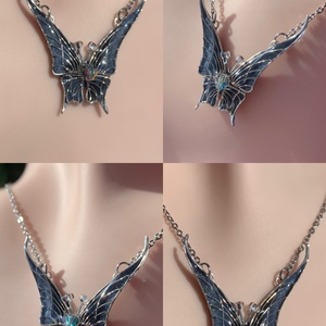 Ködös kék pillangós nyaklánc, Ékszer, Nyaklánc, Medálos nyaklánc, Ékszerkészítés, Fémmegmunkálás, MESKA